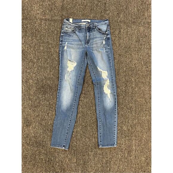 Kancan Los Angeles Distressed Comfy Stretch Skinny Blue Jeans Midrise Size 9 or - Picture 2 of 5